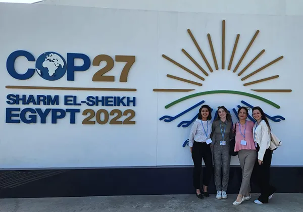 Climate Action Manager (Sustainability) Hannah Ulloa, Anna Considine ’23, Professor of Political Science Ayse Kaya, and Olivia Fey ’23.